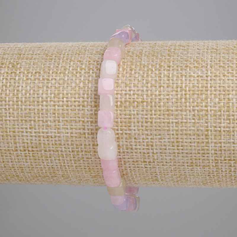 Morganite Cube Bracelet, 5mm Diameter, 18cm Length, Stretch