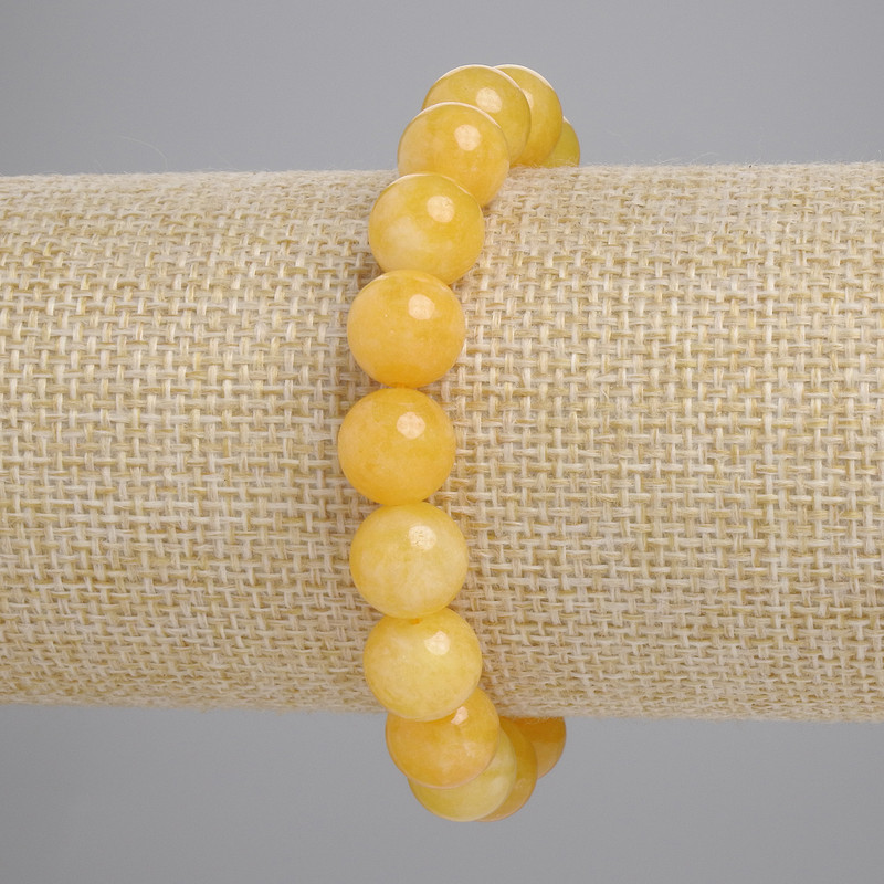 Bracelet with natural citrine beads, smooth 10mm round beads, 18 cm length (stretch)