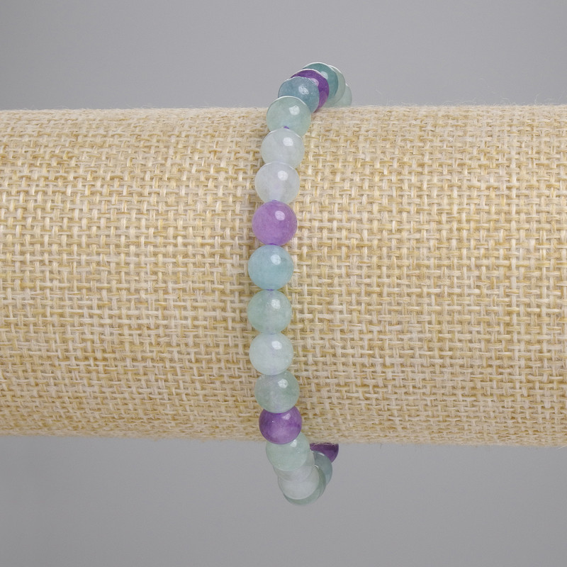 Fluorite Bracelet - Natural Stone, Smooth Beads, 6mm Diameter, 18cm Length (Stretch)