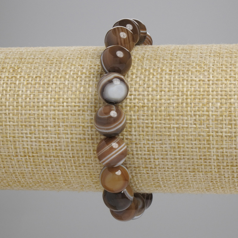 Agate Bracelet with Smooth Beads, 10 mm Diameter, 18 cm Length, Stretch