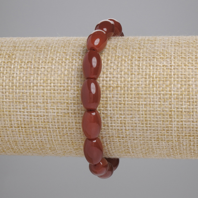 Carnelian Bracelet 'Smooth Bead', oval beads 12×8 mm, 18 cm length, elastic