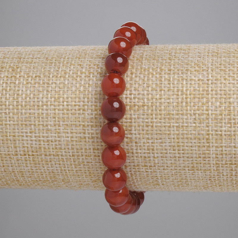 Carnelian Bracelet with Smooth Round Beads, 8mm Diameter, 18 cm Length, Stretch