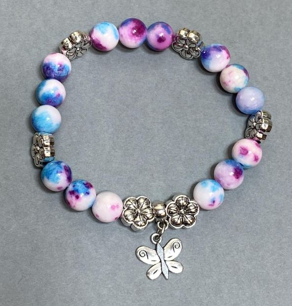 Variscite Bracelet (Acrylic) 8mm Beads with Metal Inserts, 18 cm length, stretch