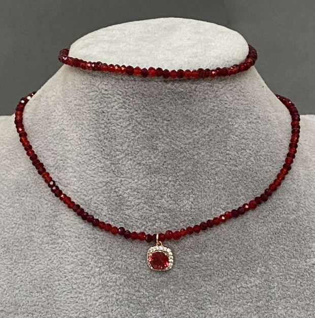 Jewelry Set with Czech Crystal - Faceted Rondelles 3×2 mm; Choker 38 cm + 5 cm extension chain; Bracelet 18 cm + 5 cm extension chain