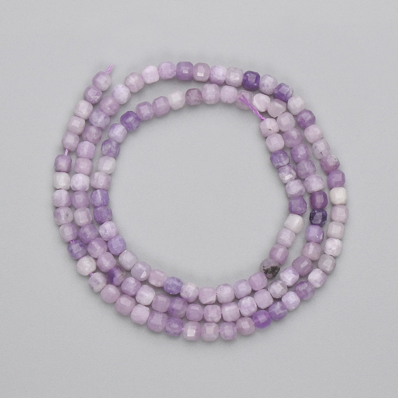 Lepidolite Beads, Faceted Cube, 3x3 mm, on Thread, Length 38 cm+