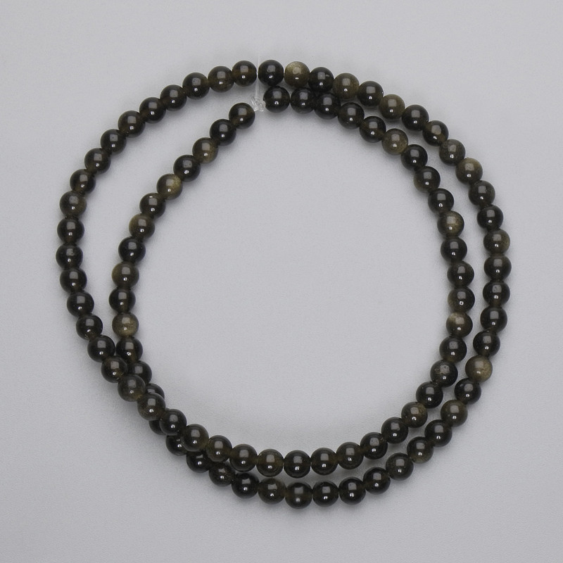 Sun Obsidian Beads - Smooth spheres, 4mm diameter, on thread, length 38cm+