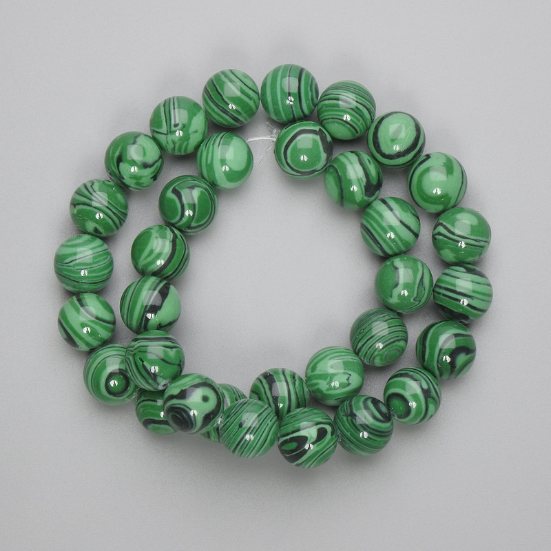 Malachite Beads 12mm on Thread, 39cm Length