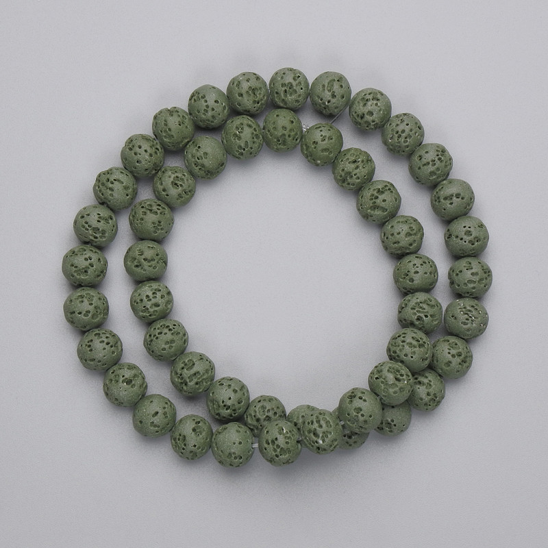 Green lava beads, 8 mm diameter, on 38 cm strand