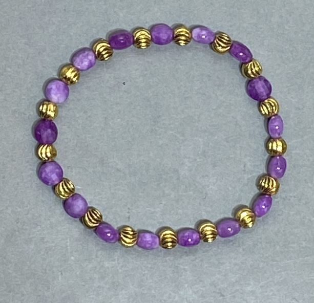 Браслет Сугіліт гранована монетка 6мм+- з металевими вставками, довжина 18см+- стрейч