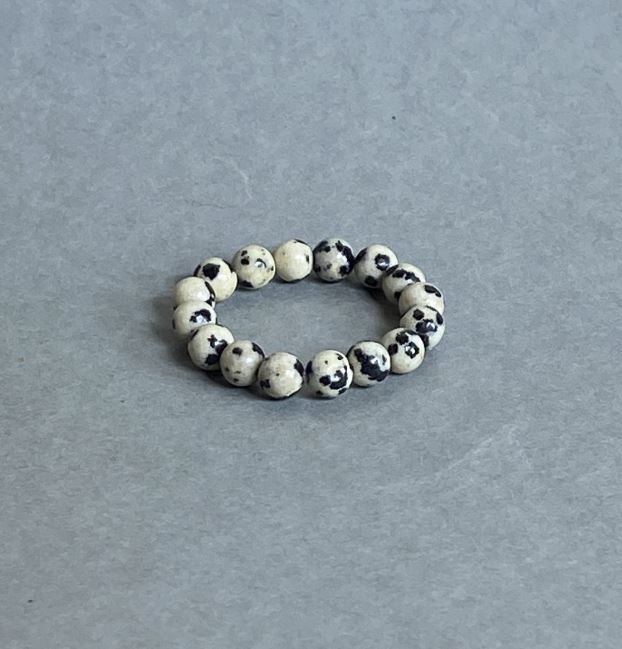Dalmatian Jasper Bead Ring, smooth beads, 4 mm diameter, stretch band