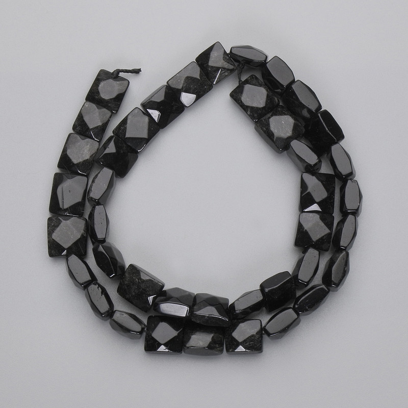 Beads Silvery Obsidian, Faceted Square, Diameter 9-10 x 9-10 mm, Thread length approx. 39 cm
