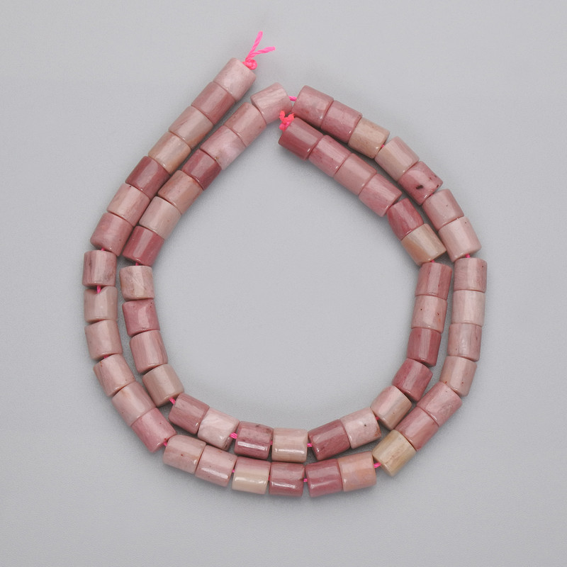Rhodonite cylinder beads, diameter 6x6 mm, length approx. 38 cm on thread
