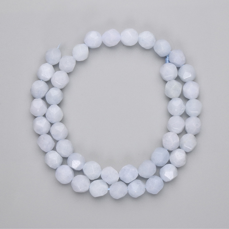 Aquamarine Beads, Faceted, 8x7 mm, on a strand, length about 36 cm