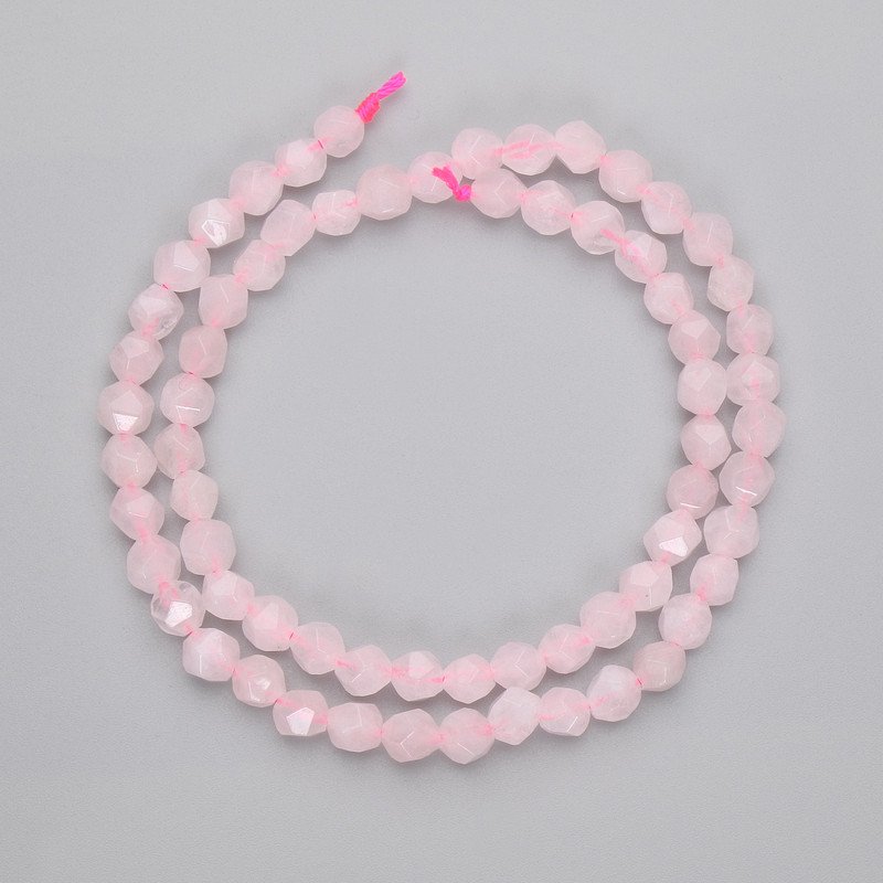 Rose Quartz Beads, Faceted, 5 mm Diameter, On Thread, 36 cm Length +