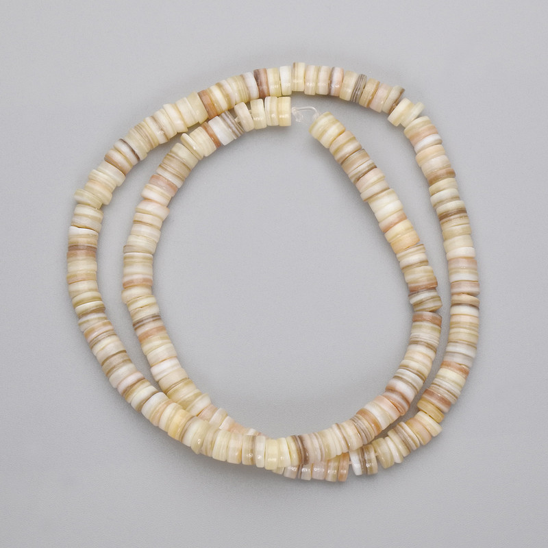 Scapharca shell rondelle beads, 5x2 mm, 38 cm on thread