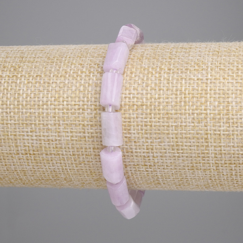 Kunzite Faceted Bead Bracelet, 9-10x6 mm +/-, 3 mm seed beads +/-, length 18 cm +/- stretch