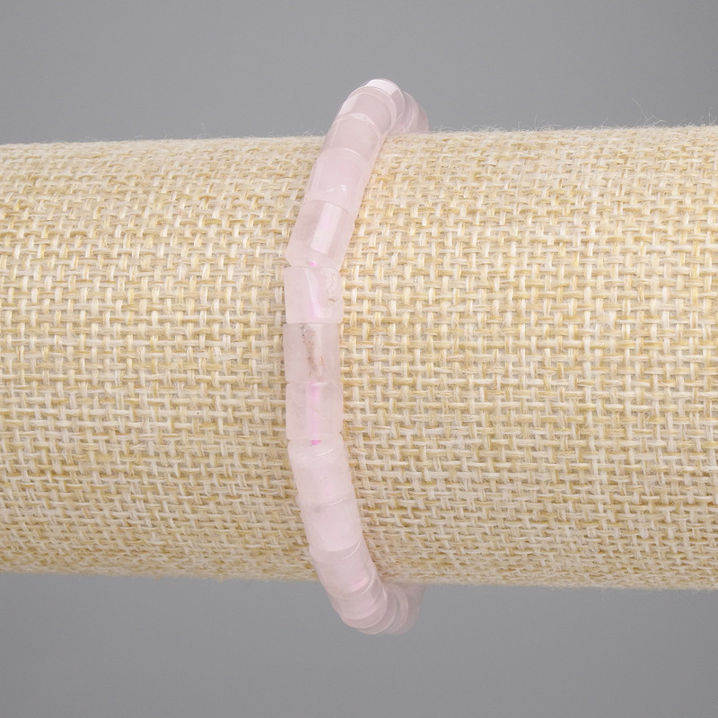 Pink Quartz Cylinder Bracelet, 6x6 mm diameter, 18 cm length, stretch