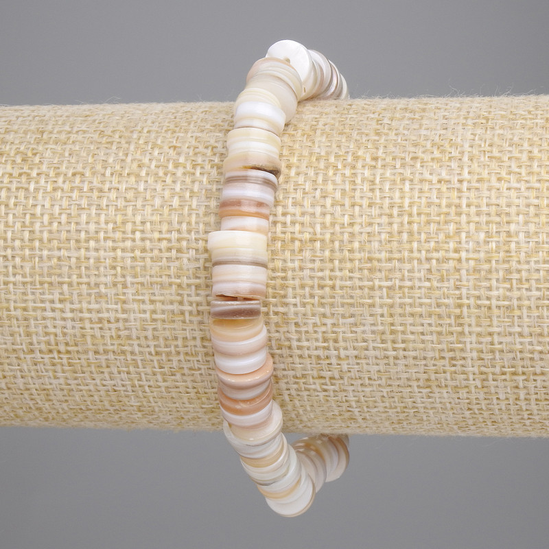 Bracelet made of Scapharca shell, rondel beads, 8×2 mm, 18 cm, elastic