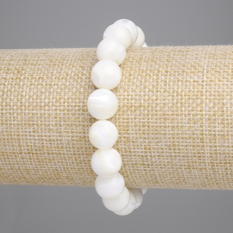 Mother-of-Pearl Stretch Bracelet with Smooth Beads, 10mm Diameter, 18cm Length
