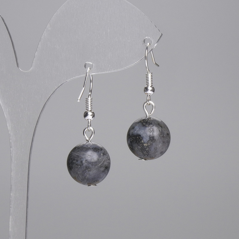 Labradorite Earrings, Smooth Ball 12mm, Length 30mm