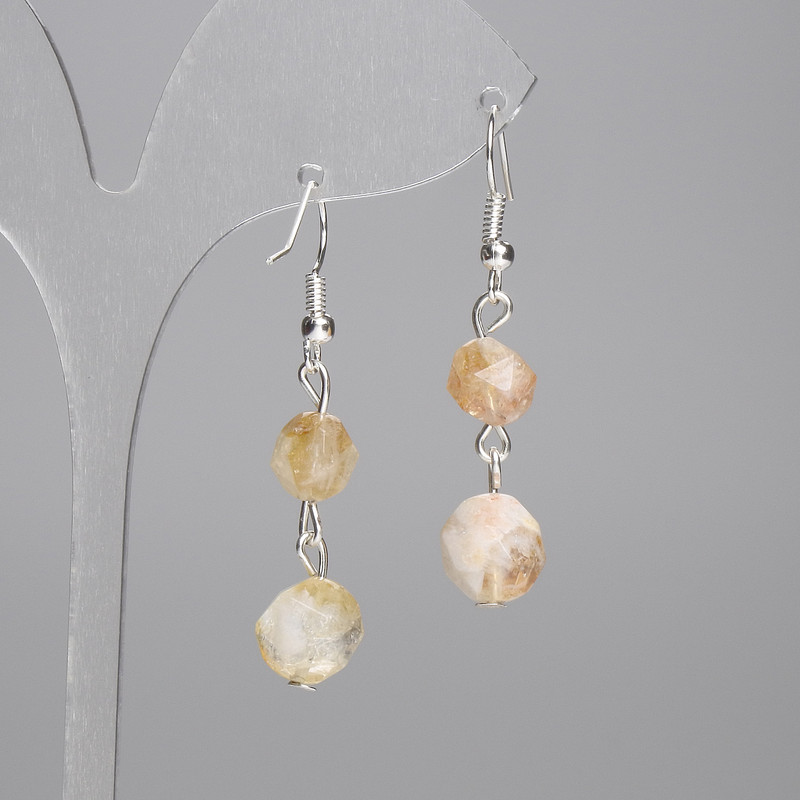Citrine Faceted Earrings, 10x8 mm and 8x7 mm, 40 mm length
