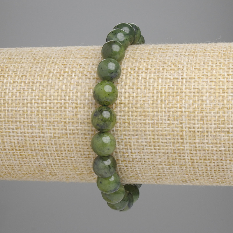 Jadeite Bracelet with Smooth Beads, 8mm Diameter, 18cm Length, Elastic