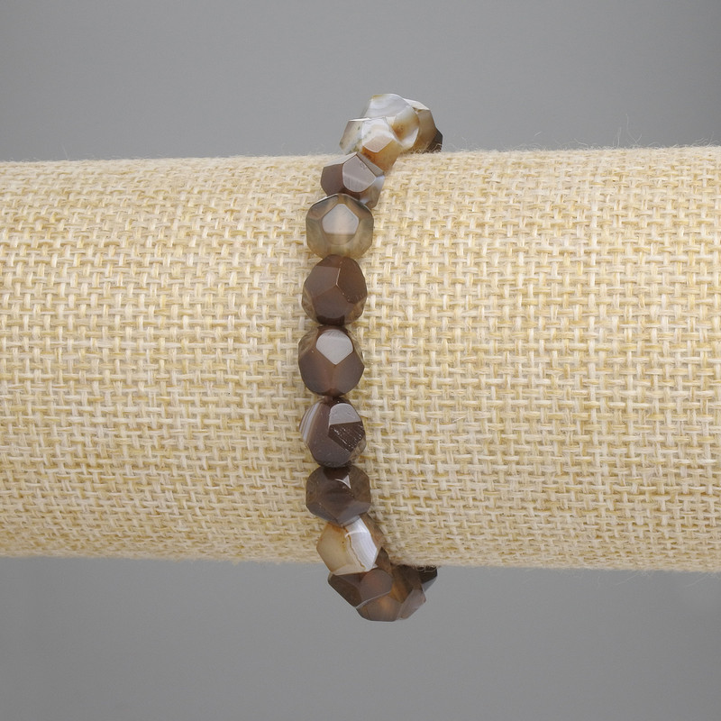 Agate Bracelet with Faceted Beads, 8x7 mm, 18 cm Stretch