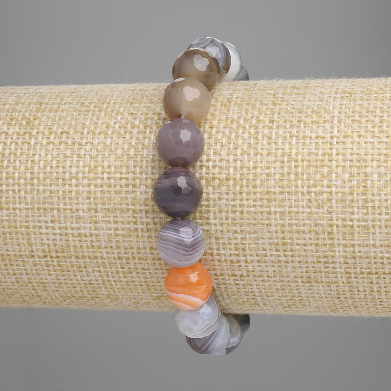 Botswana Agate Bracelet with Faceted Beads, 10mm diameter, 18 cm length, stretch
