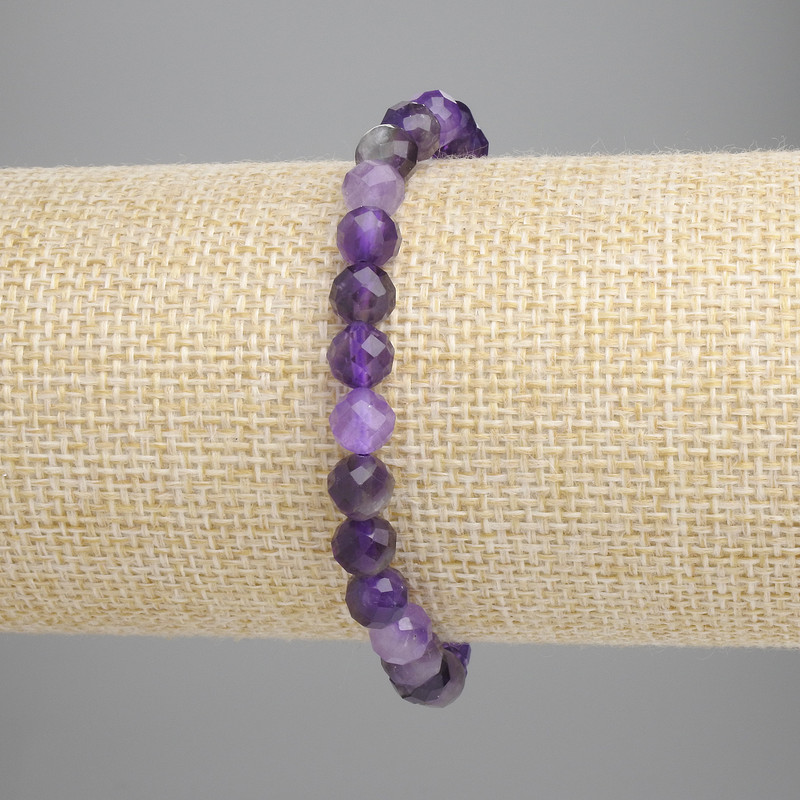 Faceted amethyst bracelet, 6 mm beads, 18 cm length, stretch
