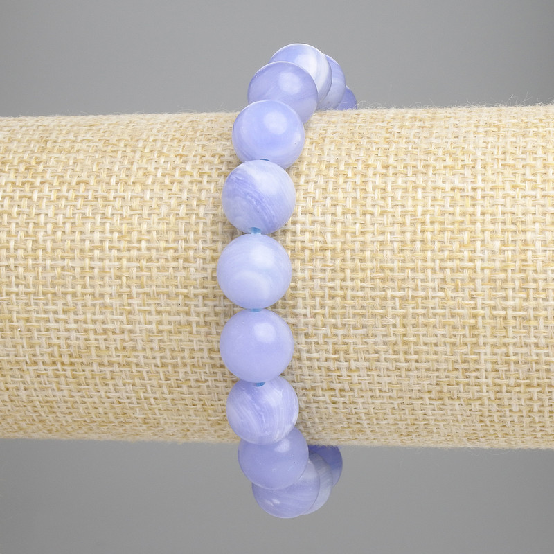 Blue Agate Bracelet with Smooth Beads, 10mm Diameter ± (Stretch), Length 18 cm+