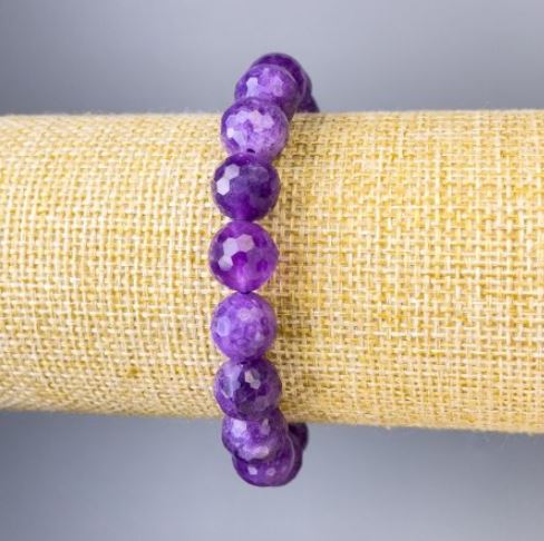 Sugilite Bracelet with Faceted Beads, 10mm, 18 cm Stretch