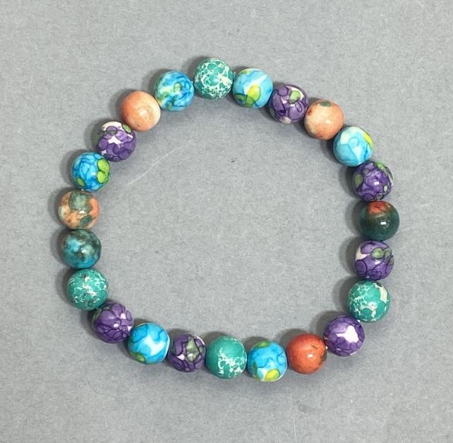 Variscite Bracelet (single) Smooth Beads, 8 mm diameter, 18 cm length, elastic