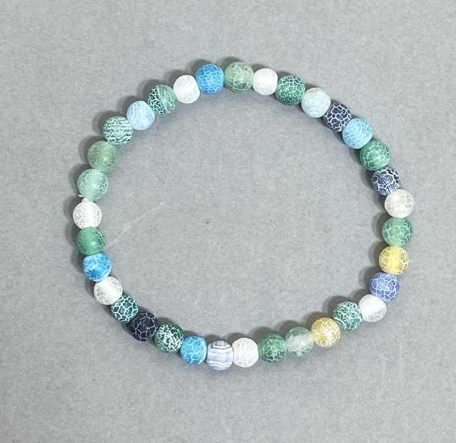 Bracelet with Frosty Agate — Smooth Beads, 6 mm, 18 cm, Stretch