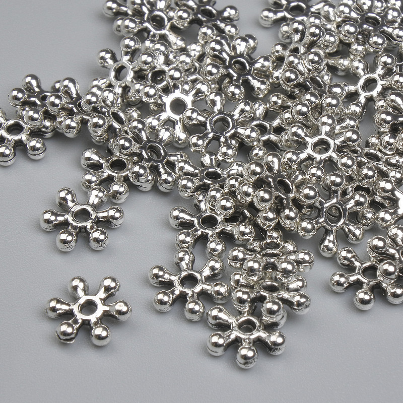 Bead inserts, metal color silver, diameter 7 mm ±, hole diameter 1.4 mm ±, packaging approx. 54 pcs.