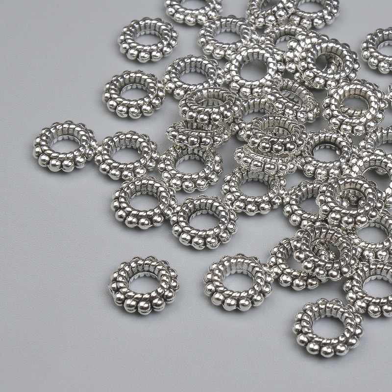 Bead insert findings, silver metal color, 7.5 mm diameter, 3.5 mm hole diameter, packaging approx. 40 pcs