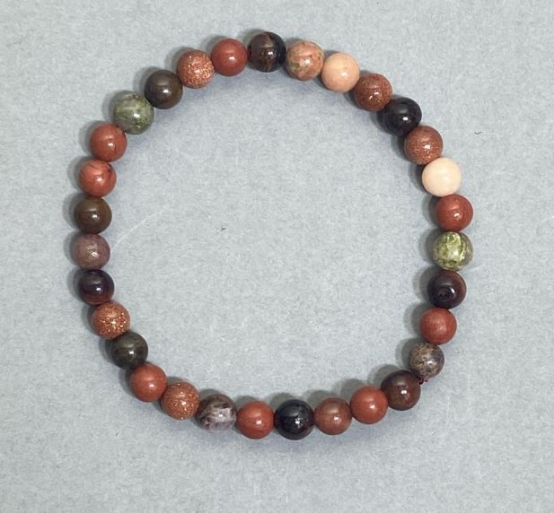 Bracelet with Aventurine and Jasper, smooth round beads, 6mm diameter, 18 cm length, stretch