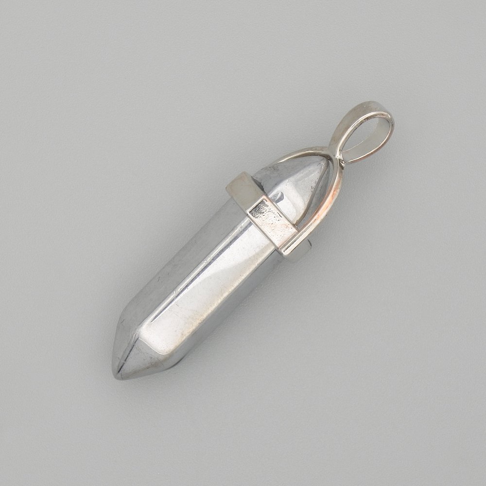 Hematite Pendant, Silver Hexagonal, 4 cm long