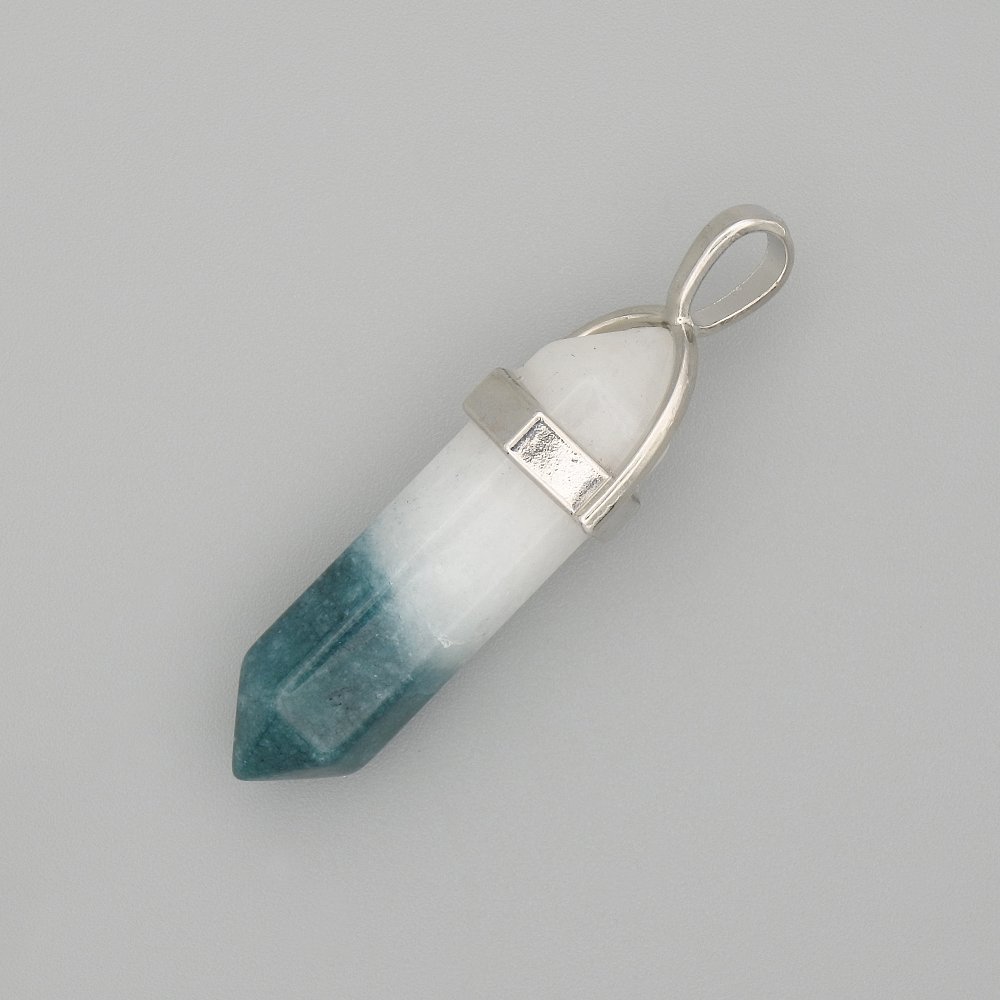 Pendant of tinted quartz, white-green, hexagonal shape, 4 cm