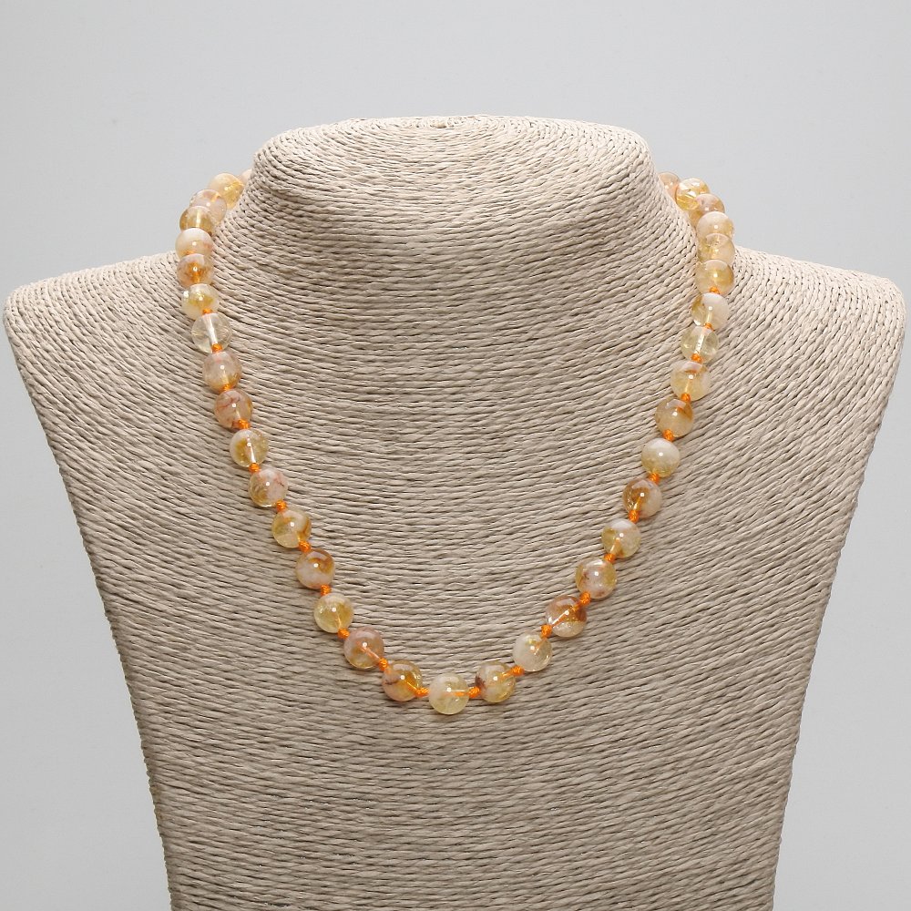 Citrine Necklace with Smooth Beads, 8 mm Diameter, 45 cm Length ± with Clasp