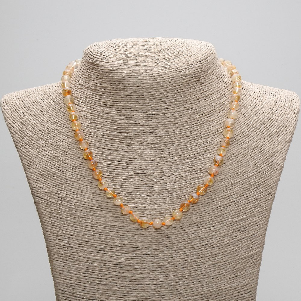 Citrine Necklace with Smooth Beads, 6.5 mm Diameter, 45 cm Length with Clasp