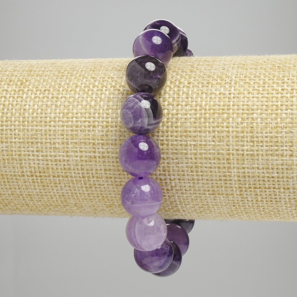 Amethyst bracelet with smooth 12 mm beads, 18 cm long, elastic