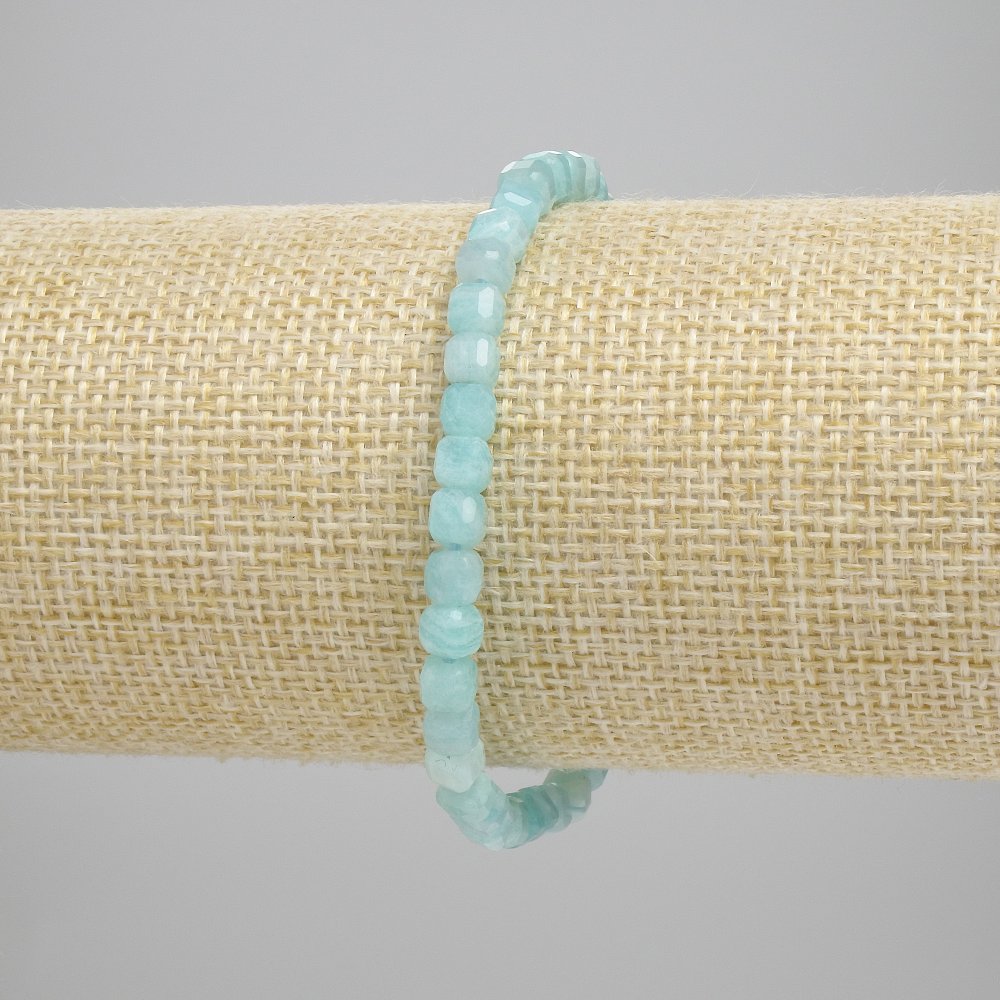 Amazonite bracelet with faceted cube beads, 4x4 mm, length 18 cm, stretch