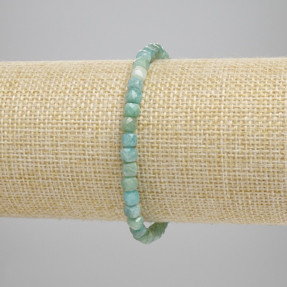 Amazonite Faceted Cube Bracelet, 4x4 mm cubes, length 18 cm +/- stretch