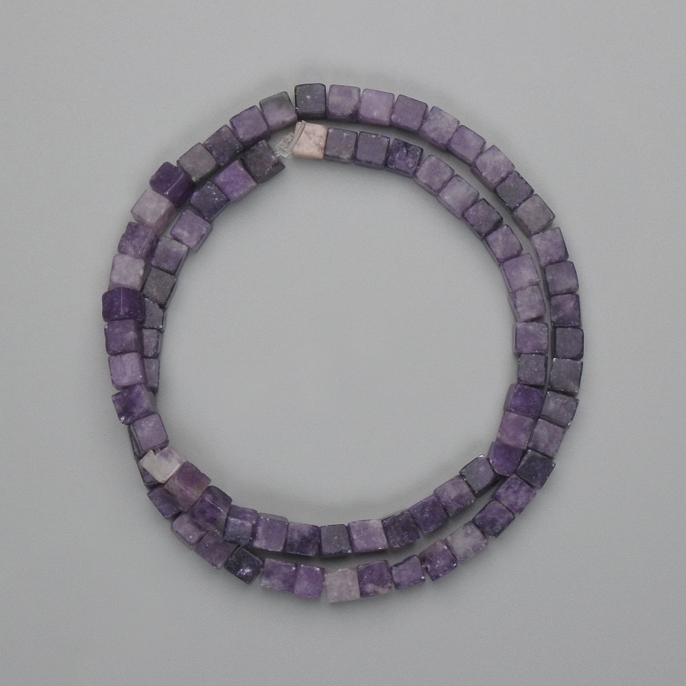 Lepidolite Cube Beads, 4.5 mm, on Thread