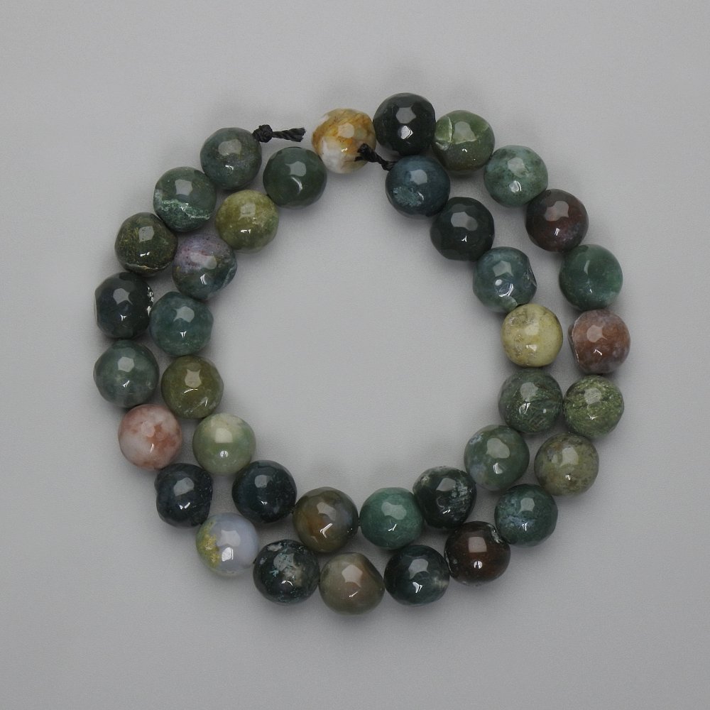 Sale! Moss Agate Faceted Bead, 9.5 mm, 37 cm on thread