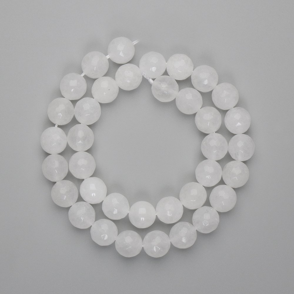 Rock crystal beads, faceted ball, 10 mm diameter, 37 cm length on thread