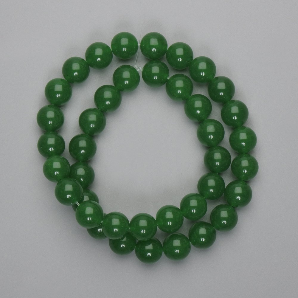Jade Beads, Smooth Round Balls, 10mm Diameter, 38 cm Length on Beading Thread