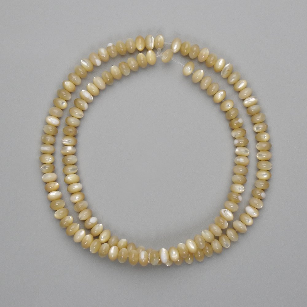Beige mother-of-pearl rondelle beads, 5x3 mm, 40 cm strand