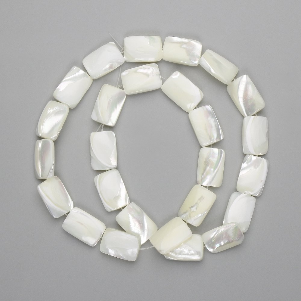 Rectangular Mother-of-Pearl Beads, 15×10 mm, approx. 40 cm long, on fishing line