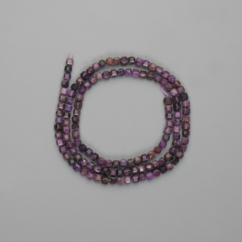 Charoite Beads Faceted Cube 3x3mm, Length 39 cm on Thread